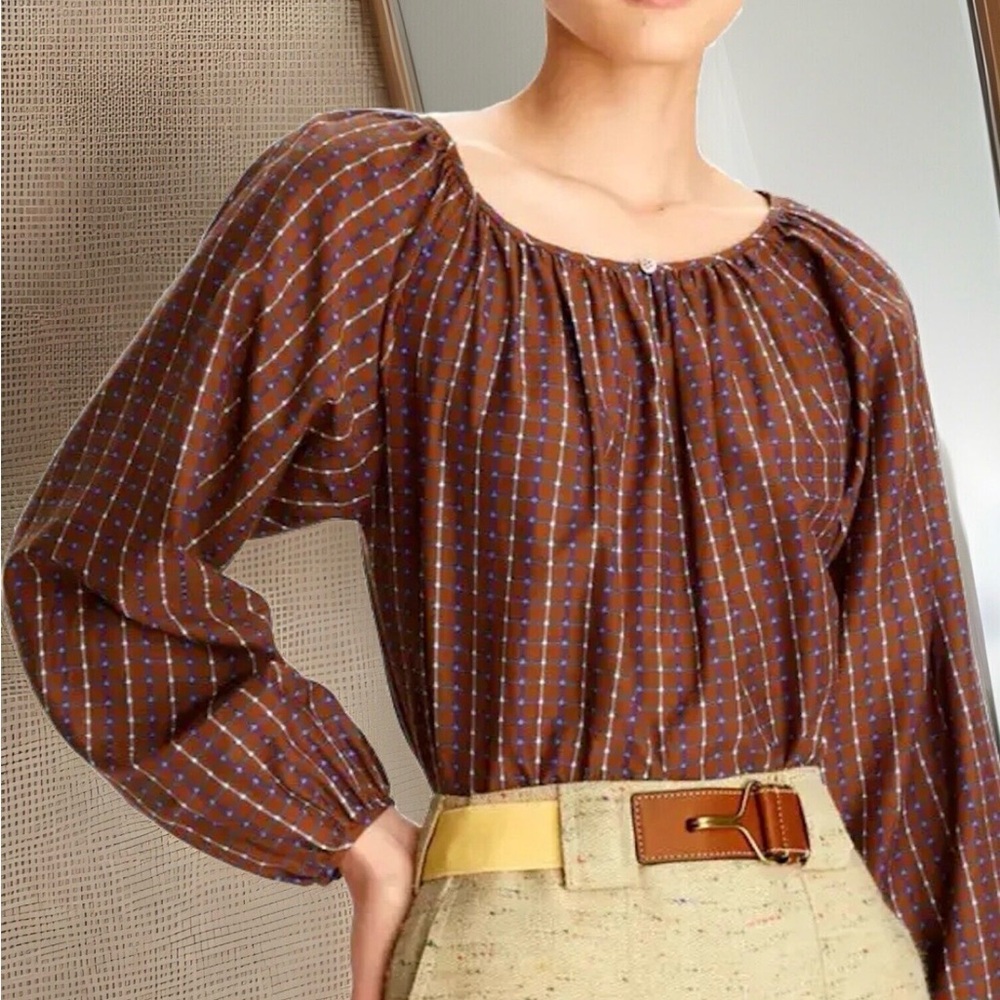 Tory Burch Dotted Windowpane Top Cotton Silk Blend